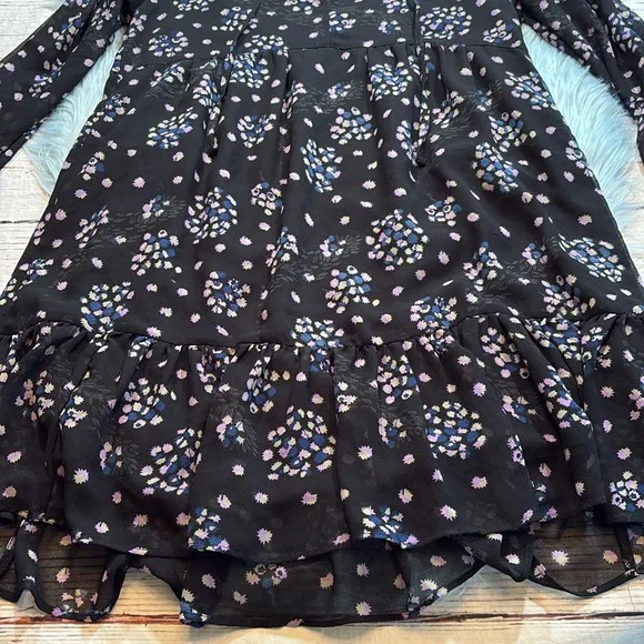 Urban Outfitters V Tie Neck Floral Ruffle Long Sleeve Mini Dress sz S - Picture 5 of 8